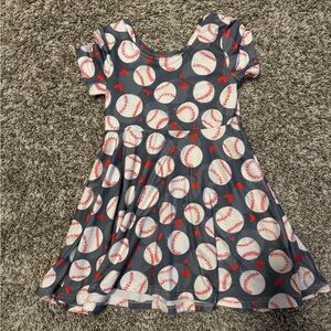 Baseball Print Kids Dress - Gray